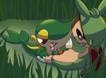  chespin cum cum_string cum_taste fellatio male nintendo obscuro-phoenix open_mouth oral oral_sex outside penis pok&#233;mon pok&eacute;mon sex snivy tapering_penis tongue tongue_out video_games 