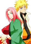  breasts cosplay hand_on_hip haruno_sakura highres huge_breasts naruto sunahara_wataru tsunade tsunade_(cosplay) uzumaki_naruto 