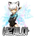  alternate_hair_length alternate_hairstyle animal_ears bad_id bad_pixiv_id blazer electricity elsword eve_(elsword) expressionless jacket korean necktie poseich short_hair solo white_background white_hair wings yellow_eyes 