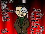  absurd_res bow_tie eyewear hat hi_res human humor male mammal monocle morrisoran not_furry open_mouth pokehidden smile suit terribly_british text top_hat 