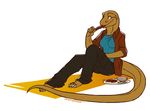  breasts clothed clothing eating female jenny_(slither) komodo_dragon lizard monitor_lizard pants reptile satay scalie sefeiren shirt sitting solo yellow_eyes 