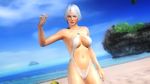  1girl 3d beach breasts christie christie_(doa) dead_or_alive dead_or_alive_5 highres large_breasts ocean official_art solo swimsuit tecmo wallpaper white_hair 