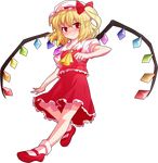  ascot blonde_hair blush crystal dairi flandre_scarlet full_body hat hat_ribbon mary_janes red_eyes ribbon shoes short_hair side_ponytail skirt smile solo touhou transparent_background wings 