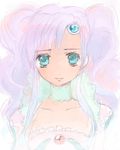  bangs blue_eyes brooch choker derison forehead_jewel jewelry lavender_hair long_hair meredy pale_color parted_bangs sad solo tales_of_(series) tales_of_eternia twintails upper_body 