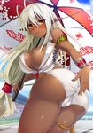  1girl blush breasts character_request dark_skin highres kouki_kuu large_breasts orange_eyes race_queen sansei_muramasa sky solo soukou_akki_muramasa umbrella white_hair 