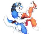  anal anthro canine cum cum_on_penis duo fox gay knot male mammal nipples penis size_difference unknown_artist wolf 