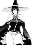  arisawa_masaharu cape greyscale hat kagari_ayaka monochrome panties solo staff underwear underwear_only witch_craft_works witch_hat 