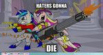  advertisement animated bullet bullets crown duo english_text equine female feral firearms friendship_is_magic gun hair harp haters_gonna_die horn horse male mammal multi-colored_hair musical_instrument my_little_pony pistol pony princess_cadance_(mlp) princess_cadence ranged_weapon shining_armor shining_armor_(mlp) text unicorn weapon what winged_unicorn wings 