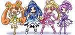  ;d aida_mana arm_up arm_warmers blonde_hair blue_bow blue_eyes blue_hair boots bow bracelet brown_hair chibi choker cure_diamond cure_heart cure_rosetta cure_sword dokidoki!_precure double_bun dress full_body green_choker hair_ornament hairpin heart hishikawa_rikka jewelry kenzaki_makoto knee_boots kou512a long_hair magical_girl multiple_girls no_nose one_eye_closed open_mouth pink_bow pink_eyes pink_footwear pink_sleeves ponytail precure purple_choker purple_eyes purple_footwear purple_hair purple_legwear purple_skirt ribbon short_hair side_ponytail skirt smile spade_hair_ornament standing standing_on_one_leg thigh_boots thighhighs twintails white_background wrist_cuffs yellow_eyes yotsuba_alice 