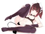  :p bare_shoulders black_hair blush bra breasts censored demon_girl demon_horns demon_tail horns lillithlauda looking_at_viewer medium_breasts naughty_face nipples original pointy_ears pussy red_eyes shelf_bra smile solo spread_legs succubus tail thighhighs tongue tongue_out underwear 
