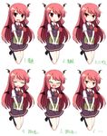 :d :o anger_vein angry bat_wings black_legwear book expressions fang head_wings holding holding_book kneehighs koakuma komone_ushio long_hair necktie open_mouth red_eyes red_hair red_neckwear short_sleeves simple_background smile solo tears touhou translated white_background wings 