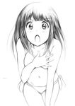  bikini chitanda_eru hand_on_own_chest hyouka leaning_forward long_hair monochrome navel shu-z solo swimsuit thigh_gap 