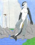  anthro atlantic cetacean dolphin dreigiau-arian female genital_slit hi_res mammal mammary_slits marine rock rugira ruins slit water waterfall white-sided 