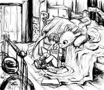  bed black_and_white book boots claws cute door dragon feral hiccup_(httyd) house how_to_train_your_dragon human inside kadeart male mammal monochrome night_fury pot reading scalie sitting sketch smile toothless wings writing 