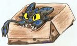  blue_scales cardboard_box claws cute dragon feral forked_tongue how_to_train_your_dragon male night_fury scalie solo tongue tongue_out toothless yellow_sclera 