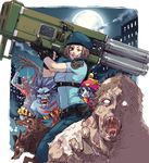  bad_id bad_pixiv_id belt beret cerberus city cloud crossover hat jiangshi jill_valentine lei_lei m.u.g.e.n moon multiple_girls ofuda pouch resident_evil rocket_launcher shika_(pixiv) teeth tongue tyrant vampire_(game) weapon wolf zabel_zarock zombie 