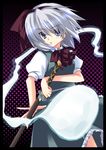  akane_souichi bad_id bad_pixiv_id blue_eyes ghost hairband highres hitodama katana konpaku_youmu konpaku_youmu_(ghost) ready_to_draw ribbon sheath sheathed short_hair silver_hair skirt solo sword touhou weapon 