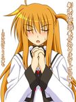  arisa_bannings closed_eyes genzaburoh lyrical_nanoha mahou_shoujo_lyrical_nanoha praying school_uniform seishou_elementary_school_uniform solo translated 