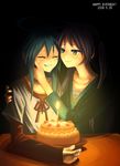  aqua_eyes bad_id bad_pixiv_id birthday birthday_cake blue_hair bow cake candle closed_eyes food hand_on_another's_face hiiragi_kagami izumi_konata kochoko lucky_star mole mole_under_eye multiple_girls purple_hair smile tears 