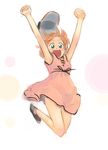  clenched_hands dress happy hat ikeda_jun_(mizutamari) jumping orange_hair original pink_dress raised_fists short_hair solo 
