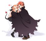  1girl ;d bat_wings blush brown_eyes brown_hair harmonia hasegawa_chisame heart long_hair mahou_sensei_negima! negi_springfield one_eye_closed open_mouth red_eyes red_hair short_hair skirt smile sweatdrop tail wings 