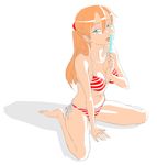  barefoot bikini blue_eyes food hachimitsuboi hands licking long_hair neon_genesis_evangelion orange_hair popsicle sketch solo souryuu_asuka_langley swimsuit tongue 