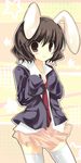  animal_ears bad_id bad_pixiv_id bunny_ears cosplay inaba_tewi kinoko oversized_clothes reisen_udongein_inaba reisen_udongein_inaba_(cosplay) short_hair solo thighhighs touhou 