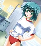  buruma da_capo da_capo_i green_eyes green_hair gym_uniform infirmary mizukoshi_mako otoki_raku short_hair solo 