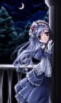  aria_(sister_princess) blue_hair dress frills gloves hair_ornament miyase_mahiro moon night peeking_out purple_eyes sister_princess solo 