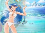  bikini blue_hair innertube jpeg_artifacts lafiel landscape long_hair non-web_source pointy_ears red_eyes scenery seikai_no_senki solo swimsuit 