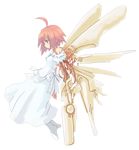  ahoge bare_shoulders blue_eyes born_freaks! dress full_body mechanical_wings pink_hair shibano_kaito short_hair solo transparent_background uracil weapon wings 