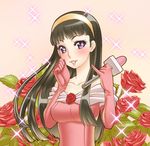  amagi_yukiko bad_id bad_pixiv_id elbow_gloves flower gloves long_hair microphone persona persona_4 rose solo terumii 