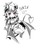  blush dated demon_horns demon_tail demon_wings greyscale halloween halo hand_up horns inktober long_hair long_sleeves looking_at_viewer monochrome monster_girl monster_girl_encyclopedia navel panties parted_lips pointy_ears ramenwarwok red_eyes simple_background solo spot_color succubus_(monster_girl_encyclopedia) tail thighhighs underwear white_background wings 