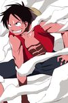  abs ganto gear_second grin male_focus monkey_d_luffy muscle one_piece scar smile smoke solo steam 