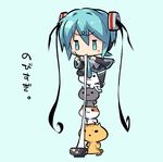  :3 aqua_eyes aqua_hair cat chibi chopsticks detached_sleeves eating hatsune_miku kotamaru_(pajama_soft) long_hair necktie simple_background skirt thighhighs twintails very_long_hair vocaloid 