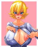  1girl blonde_hair breasts igawa_sakura large_breasts looking_at_viewer naughty_face nipples solo taimanin_asagi wrato 