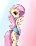  anthro anthrofied blue_eyes blush butt clothing cutie_mark equine female fluttershy_(mlp) friendship_is_magic fur hair looking_at_viewer looking_back mammal my_little_pony pegasus pink_hair sokolas solo wings yellow_fur 