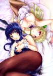  animal_ears ass blonde_hair blue_hair bow bowtie breasts bunny_ears bunny_tail bunnysuit cleavage detached_collar green_eyes highres kanon kawasumi_mai kurata_sayuri large_breasts long_hair lying multiple_girls pantyhose purple_eyes reimaco tail upside-down wrist_cuffs 