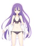  bad_id bad_pixiv_id bare_shoulders bikini black_bikini front-tie_top gj-bu kuramoto_takato long_hair looking_at_viewer navel purple_eyes purple_hair side-tie_bikini smile solo standing sumeragi_shion swimsuit 