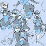  1girl ass blue_eyes breasts character_sheet cleavage helmet highres large_breasts maniacpaint n01sb open_mouth original robot sketch 