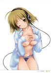  azuma_yuki breast_hold headphones no_bra open_shirt pantsu 