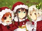  allen_walker blue_eyes brown_hair d.gray-man green_eyes kanda_yuu lavi long_hair looking_at_viewer maki_(lovyu) male_focus merry_christmas multiple_boys open_mouth orange_hair snowflakes yellow_eyes 