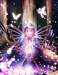  bug butterfly butterfly_wings cherry_blossoms hat insect japanese_clothes kazu_(muchuukai) light_particles nature obi petals pink_eyes pink_hair ribbon saigyouji_yuyuko sash short_hair sitting smile solo touhou tree triangular_headpiece wide_sleeves wings 
