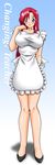  apron blush breasts erect_nipples graf_zeppelin high_heels highres huge_breasts kazami_mizuho legs long_image looking_at_viewer nude onegai_teacher pink_hair purple_eyes shoes simple_background smile solo standing ta152_(graf_zeppelin) tall_image 
