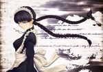  apron black_hair black_lagoon braid cross cross_necklace din_(raiden) glasses jewelry long_hair maid maid_headdress necklace roberta_(black_lagoon) solo spanish translated twin_braids waist_apron 