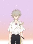  bad_id bad_pixiv_id belt book evangelion:_3.0_you_can_(not)_redo flower highres male_focus mameko nagisa_kaworu neon_genesis_evangelion rebuild_of_evangelion red_eyes school_uniform smile solo white_hair 