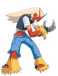  avian beige_hair bird blue_eyes chicken claws clothing feathers footwear grasp hair holding human long_hair looking_down male mammal nintendo open_mouth pants plain_background pocket pok&#233;mon pok&eacute;mon raised_arm shirt shoes source_request standing torn_clothing transformation unknown_artist video_games white_background yellow_eyes 