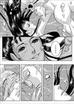  1girl black_hair comic eye_contact face-to-face franky greyscale looking_at_another monochrome nico_robin nika_(nikasa_an) one_piece smile translation_request water 