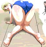  ass barefoot bent_over big_butt blonde_hair erstin_ho feet from_behind green_eyes legs mai_otome short_hair solo swimsuit thighs toes triple_break wet 