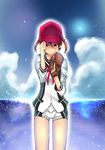  bad_id bad_pixiv_id brown_eyes brown_hair hat isshiki_akane national_shin_ooshima_school_uniform school_uniform short_hair short_shorts shorts solo vividred_operation youtike 